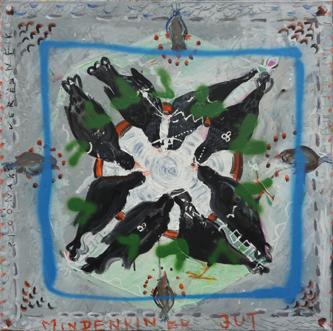 <strong>Amsel im Winter</strong> (2017) | Acryl auf Leinwand | 60 × 60 cm