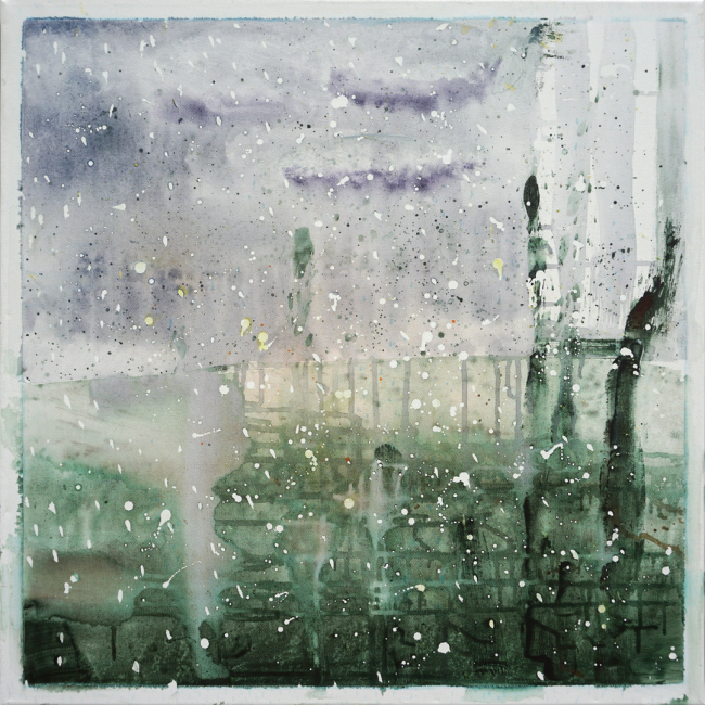 <strong>Durchs regennasse Fenster</strong> (2018) | Acryl auf Leinwand | 60 × 60 cm