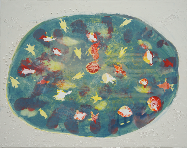 <strong>Spatzen</strong> (2017) | Acryl auf Leinwand | 80 × 100 cm
