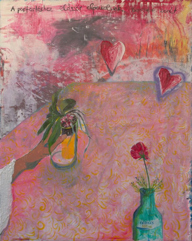 <strong>Vor dem Staubwischen</strong> (2024) | Acryl auf Leinwand | 100 × 80 cm